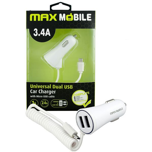 Adapter 12V>2xUSB 3 4A + MicroUSB MaxMobile CC D016 wh