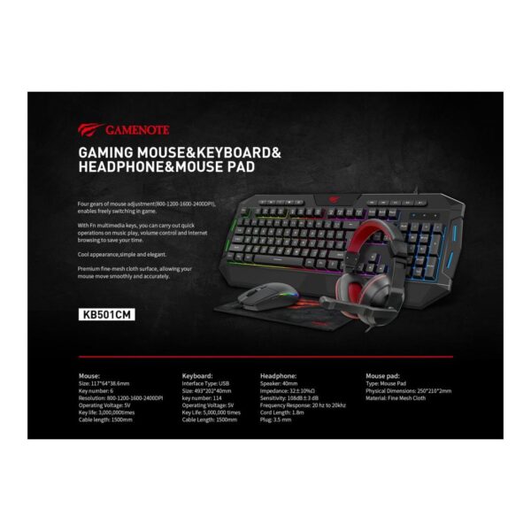 Havit Gamenote KB501CM Gaming combo 4 in 1 set