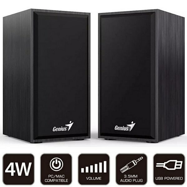 Genius SP HF180 USB Wooden Stereo Speakers Black